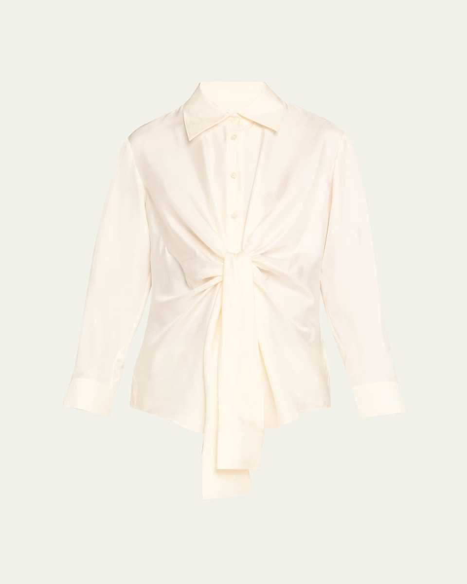Long-Sleeve Silk Knot Shirt
